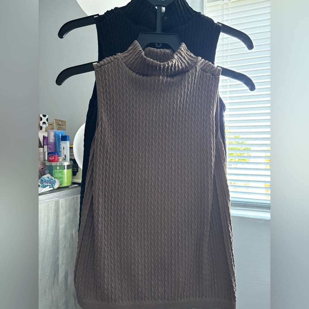 Sleeveless Mock Neck Ribbed Tops